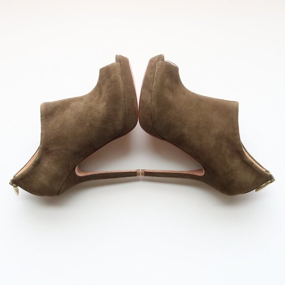 Pour La Victoire Moss Green Suede Leather Peep Toe Stiletto Heel Bootie Shoes 6 - Picture 10 of 15